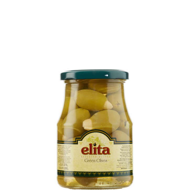 Oliven grün gefüllt mit Knoblauch (370g Glas) Elita
