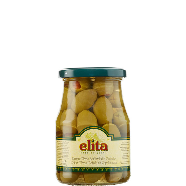 Oliven grün gefüllt mit Paprikapaste (370g) Elita